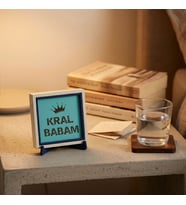 Kral Babam Yazılı Modern Hediye, Ev ve Ofis İçin Taç Tasarımlı 10x10 cm Minyatür Dekoratif Obje