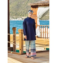 Adasea 4257 K. Lacivert Lycralı Tasarım Tesettür Mayo (Koyu Lacivert)