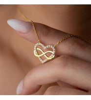 925 Ayar Gümüş Taşlı Sonsuzluk ve Kalp Kolye (Gold)