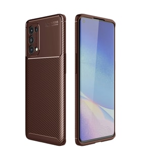 Oppo Reno 5 Pro Kılıf Auto Focus Karbon Kapak - Kahverengi