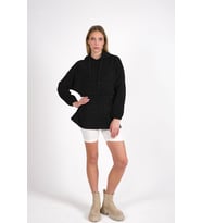 CHUBA Kadın Siyah Kapüşonlu Oversize Outdoor Retro Polar Hoodie 22WK299