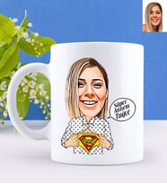 BK Gift Kişiye Özel Süper Annem Karikatürlü Beyaz Kupa Bardak-1