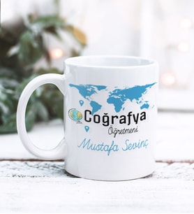 Coğrafya Öğretmeni Tasarımlı Kişiye Özel Kupa Bardak (Beyaz)