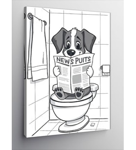 Kanvas Tablo Tuvalette Gazete Okuyan Köpek