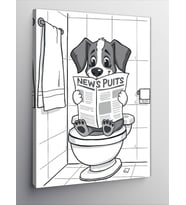 Kanvas Tablo Tuvalette Gazete Okuyan Köpek