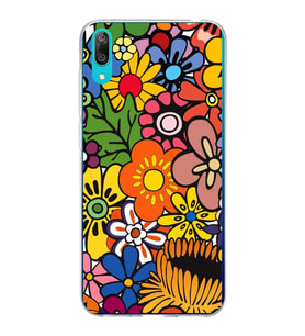 PrintiFy Huawei Y7 Pro 2019 ile Uyumlu 1mm Slim Fit Retro Renkler 2 Baskılı Şeffaf  Kılıf