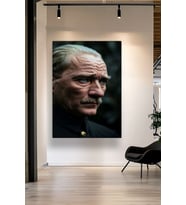 ATATÜRK PORTRESİ REALİSTİK GÖRÜNÜMLÜ KANVAS TABLO EV DUVAR SALON OFİS DÜKKAN HEDİYELİK DEKARASYON SÜSÜ