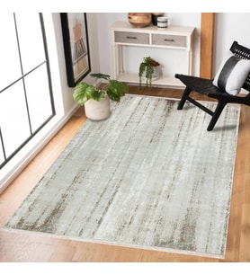 Krem Soyut Motifli Eskitme Halı Yıkanabilir Kaymaz Tabanlı Şık Salon Halısı Dekoratif