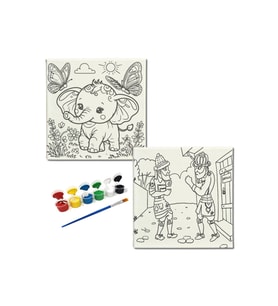 Okul Etkinliği-2'li Tuval Boyama Seti. 20x20 Cm Uv Baskı 6 Akrilik Boya 1 Fırça-model-351