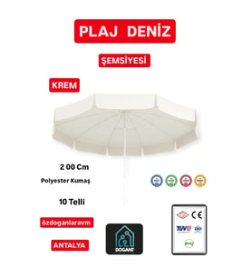 Akdeniz Krem Plaj Deniz Güneş Şemsiyesi Çantalı 2 Metre 10 Tellı