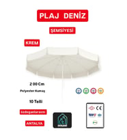 Akdeniz Krem Plaj Deniz Güneş Şemsiyesi Çantalı 2 Metre 10 Tellı
