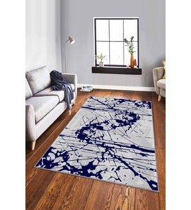 Lacivert Vintage Kaymaz Tabanlı Dekoratif Halı EF003 - 100 x 160 cm