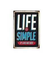 Life Is Simple Yazılı Tipografi Temalı Ahşap Retro Poster Tablo
