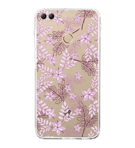 Huawei Y9 2018  Kamera korumalı Kapak Floral Pudra Tasarımlı  Şeffaf Kılıf