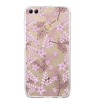 Huawei Y9 2018  Kamera korumalı Kapak Floral Pudra Tasarımlı  Şeffaf Kılıf