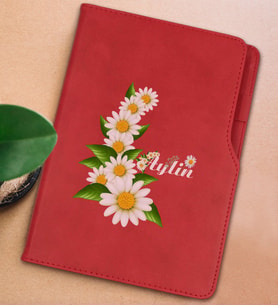 BK Gift Kişiye Özel Papatya Temalı Kırmızı Termo Deri Not Defteri 15x21cm-8