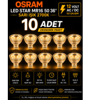 (10 Adet) Ledvance 12V AC/DC 6.1W (50W) 2700K (Sarı Işık) GU5.3 Duylu LED Çanak Ampul