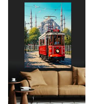 İstanbul Kırmızı Nostaljik Tramvay Dekoratif Kanvas - Mdf Ahşap Tablo