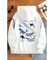 Whales Baskılı Oversize Sweatshirt (Beyaz)