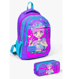 Coral High Kids Mor Pembe Mavi Simli K-Pop Desenli 2'li Okul Çanta Seti - Kız Çocuk