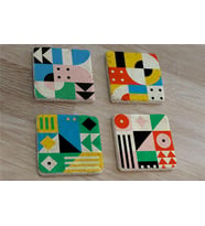 Geometrik Desenler Doğal Taş Bardak Altlığı 4'lü set - Natural Stone Coasters