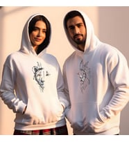 Sevgililer Günü Kombin Erkek Kadın Arslan Görselli Kapüşonlu Hoodie Sweatshirt 7017 (Beyaz)