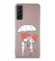 Samsung Galaxy S21 Plus Soft Premier Kapak Aşk Tasarımlı Silikon Kılıf - Pudra (Şeffaf)