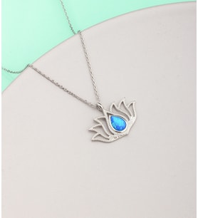 925 Ayar Gümüş Opal Taşlı Lotus Çiçeği Kolye