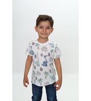 Toontoy Erkek Çocuk Komple Palmiya Ağaç Baskılı Tişört (Beyaz)