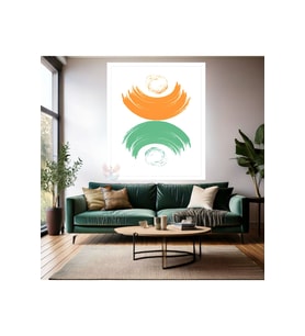 Yeşil ve Turuncu Soyut Çizgiler Ahşap Çerçeveli MDF Tablo Duvar Tablosu Modern Ev Dekoru Tablosu (Beyaz)