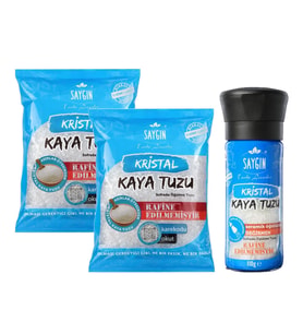 Saygın Kristal Kaya Tuzu - Sofrada Öğütme 500 gr 2 Adet ve Değirmen 110 gr