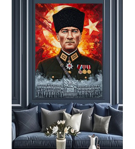 Askeri Üniformalı Atatürk Portresi Dekoratif Kanvas - Mdf Ahşap Tablo