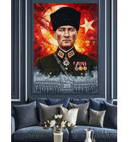 Askeri Üniformalı Atatürk Portresi Dekoratif Kanvas - Mdf Ahşap Tablo