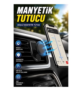 Kalorifer Izgaralı Güçlü Manyetik Araç İçi Telefon Tutucu 360° Sabit Kullanım