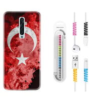 Oppo Reno 2Z 4 Lite 4 Pro 5 6 7 A31 Kılıf Kablo Koruma Spiral Silikon Şanlı Türk Bayrağı 1315
