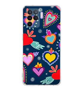 PrintiFy Oppo Reno 5 Lite  ile Uyumlu 1mm Slim Fit Retro Renkler 3 Baskılı Şeffaf  Kılıf