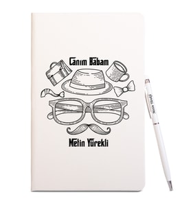 Canım Babam Tasarımlı Beyaz Defter Kalem