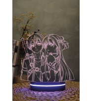 3D Renkli Gece Lambası, Kirito ve Asuna Tasarımı, Dekoratif Işık Seti (Krem)