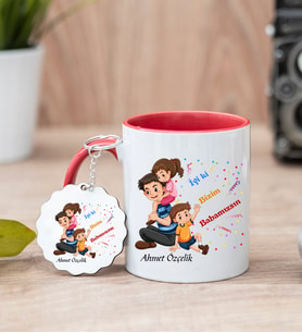 İyi'ki Bizim Babamızsın Kupa Bardak ve Anahtarlık Hediye Seti (Model 1)