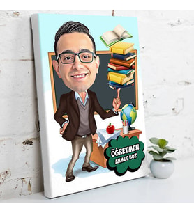 Erkek Öğretmen Karikatürlü Kanvas Tablo