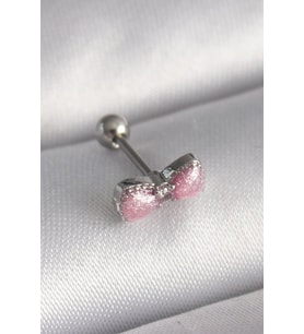 316L Çelik Gümüş Renk Pembe Kurdele Zirkon Taş Detay Tragus Piercing - TJ-PR1295