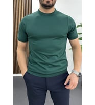 Erkek Düz Desen Bisiklet Yaka Tişört Yeşil Edw459
