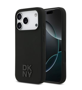 Apple iPhone 17 Pro Uyumlu Kılıf DKNY Orjinal Lisanslı M-safe Şarj Özellikli Metal Logolu Silikon Kapak (Siyah)