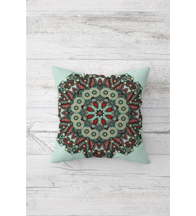 Mandala Desenli Çift Tarafı Baskılı Gizli Fermuarlı Yastık Kılıfı Kırlent Koltuk Yastık Kılıfı (Turkuaz-Kırmızı)