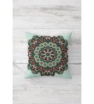 Mandala Desenli Çift Tarafı Baskılı Gizli Fermuarlı Yastık Kılıfı Kırlent Koltuk Yastık Kılıfı (Turkuaz-Kırmızı)