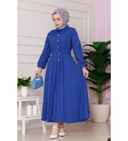 Beli Lastik Detaylı Yasemin Elbise-Saks Mavi (SAKS MAVI)