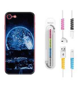 Apple iPhone 5 6 7 8 Plus Se XR Kılıf Kablo Koruma Spiral Silikon Mavi Gece 1605