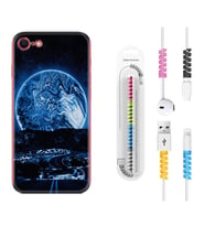 Apple iPhone 5 6 7 8 Plus Se XR Kılıf Kablo Koruma Spiral Silikon Mavi Gece 1605