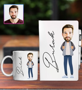 Kişiye Özel Karikatür Tasarım Defter Kalem Kupa Hediye Seti 96143