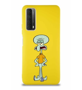 Huawei P Smart 2021 Soft Premier Kapak Squidward Dokunaç Tasarımlı Silikon Kılıf - Sarı (Şeffaf)